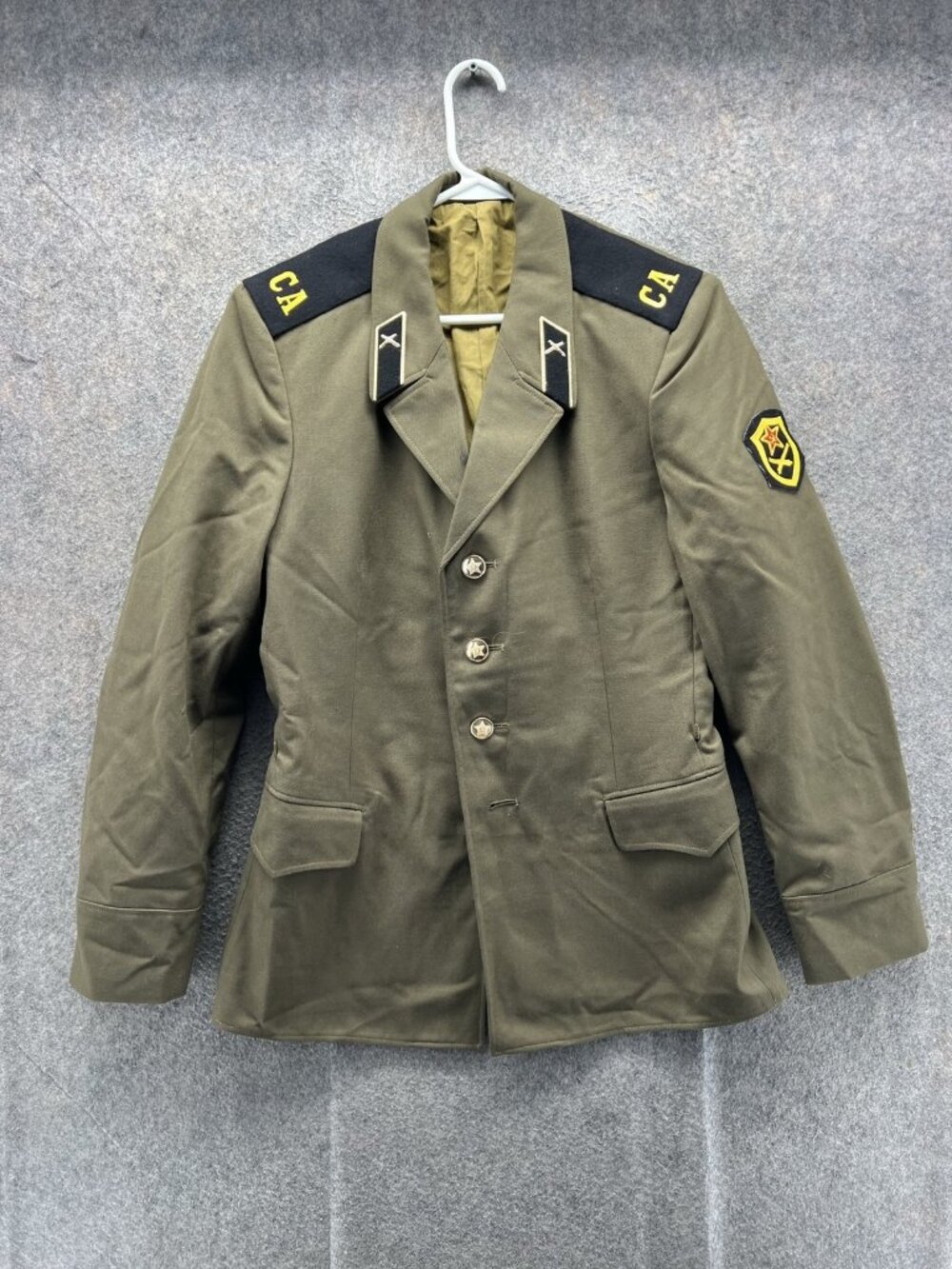 Vintage Soviet Army Mens 38 CA Green Dress Uniform Jacket Officer Coat Insignia